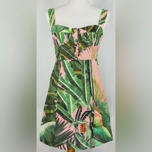 FARM Rio Amazonia Green and Pink Leaf Print Mini Dress